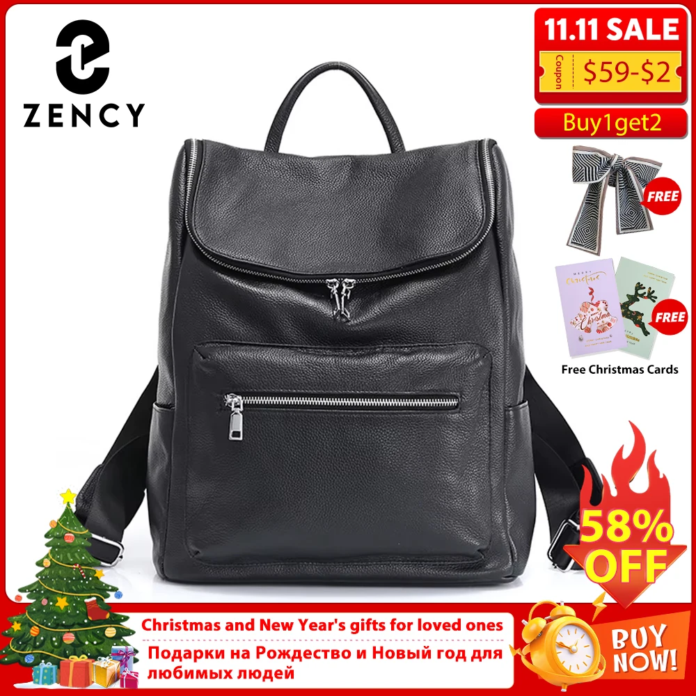 

Рюкзак Zency унисекс, 100% натуральная кожа, большая вместительность, дорожная сумка для улицы, классический черный большой ранец, высокое качество, школьный ранец