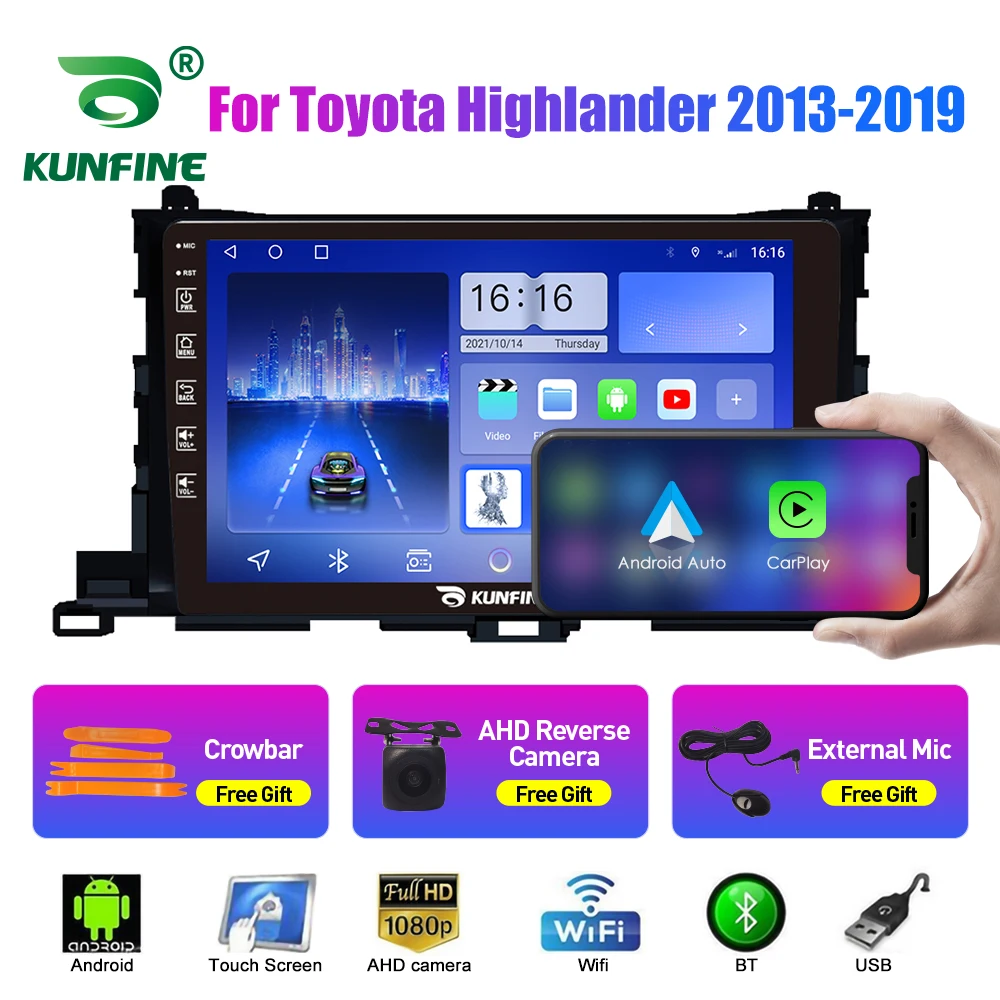 10.33Inch Car Radio For Toyota Highlander 2013-2019 2Din Android Octa Core Car Stereo Navigation Player QLED Screen Carplay