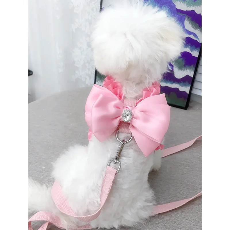 Cute Bowknot Pet Harness Personalized Dog Walking Pet Supplies Leash Fashionable Pink Elegant Dog Accessories for Small Dogs