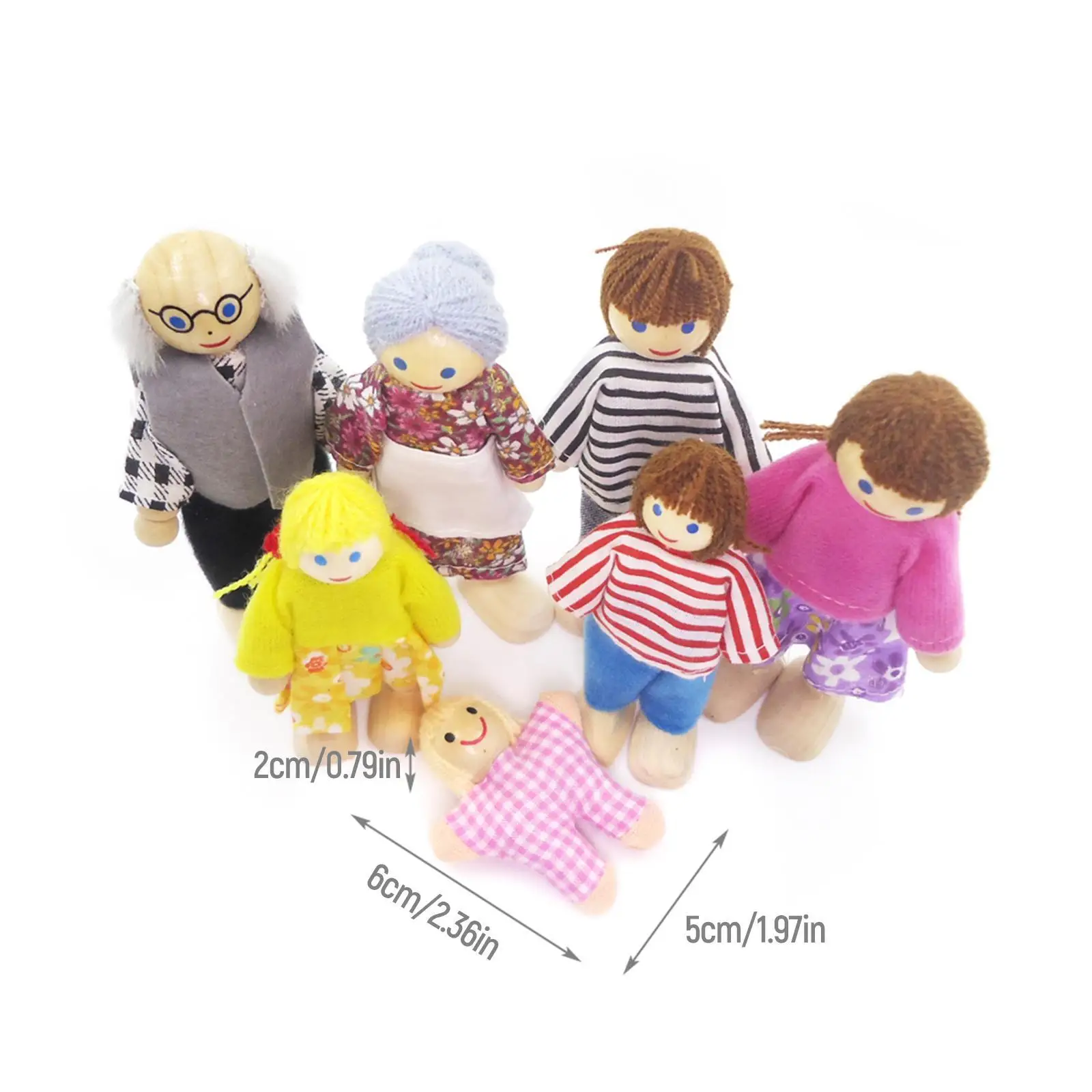 Set mit 7 Holzfiguren, 1:1-Mitglieder, Puppenset, Figuren, Spielset