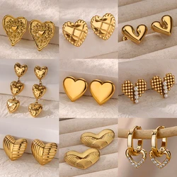 Cute Heart Stainless Steel Stud Earring for Women Gold Color Chunky Heart Wedding Aesthetic Earring Jewelry Accessories Gift BFF
