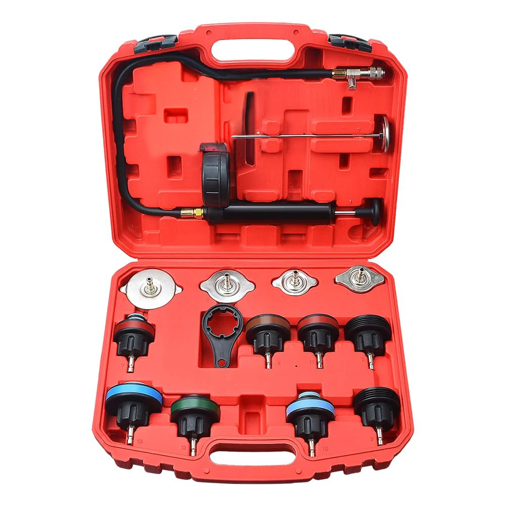 Podofo 15 pièces, outil de détection de fuite de réservoir d'eau de voiture universel, testeur de pression de radiateur portable, boîte à outils