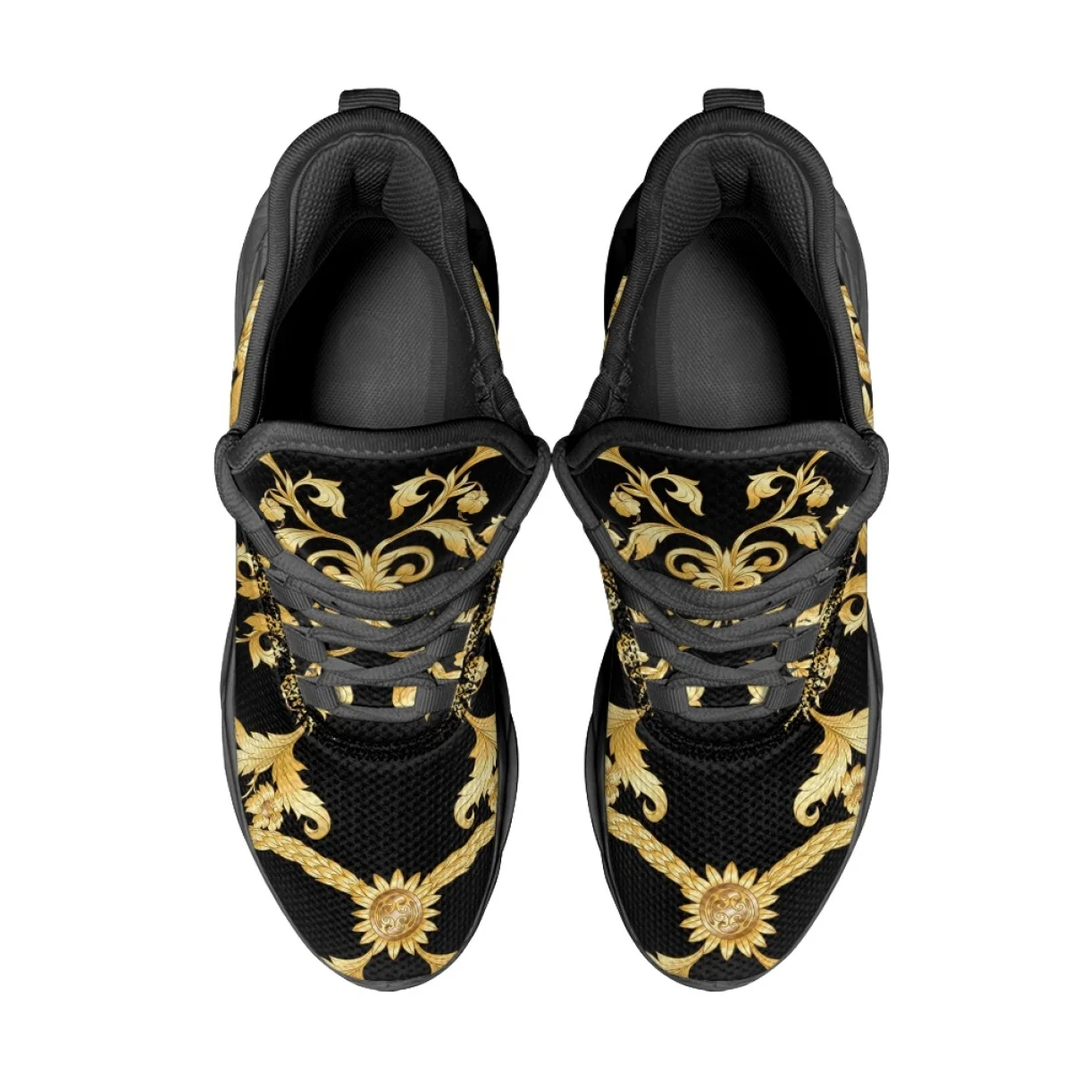 New Fashion Baroque Gold Pattern Female Male Autumn Winter Tennis Shoes Shock Absorption Lightweight Lace Up Breathable Sneakers