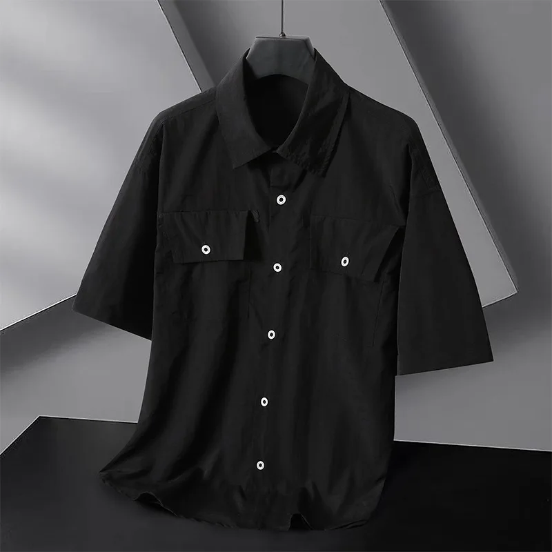 男性用スリム半袖シャツ,イージーブラックシャツ,ランジェスター,ラージサイズ,トレンディ,サマー,9xl,8xl,150kg