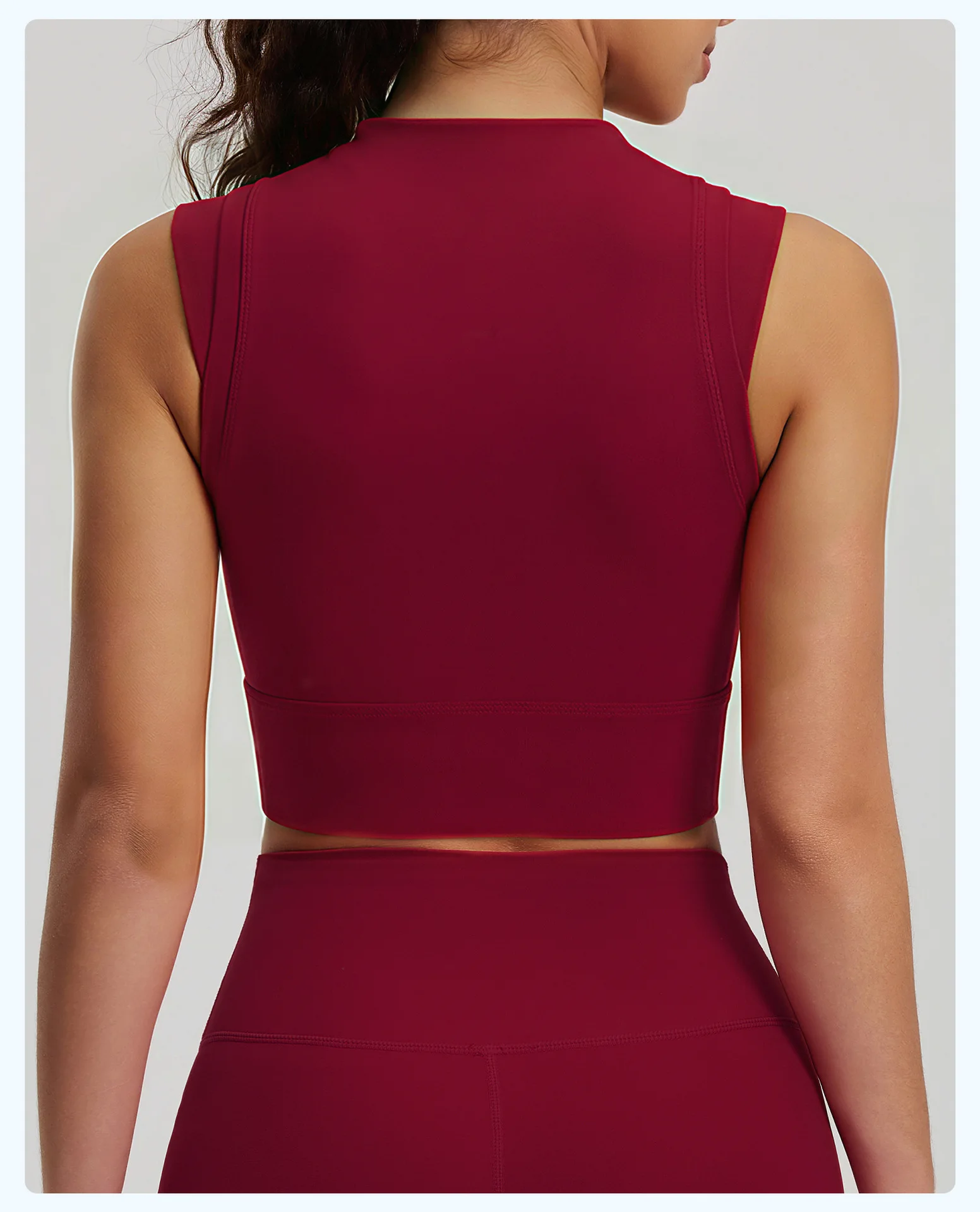 Damen-Yoga-Tanktop, hochelastisch, sportlicher BH mit leicht hohem Ausschnitt und integrierten Cups, hebt und formt den Busen, sexy Fitness – Detail 18