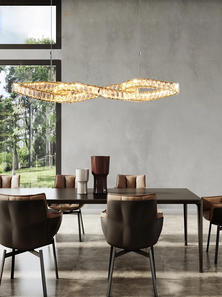 

Luxury Crystal Chain Shape Long Pendant Lights Modern Lustres LED Golden Hanging Lamps for Ceiling Home Decor for Dining Room