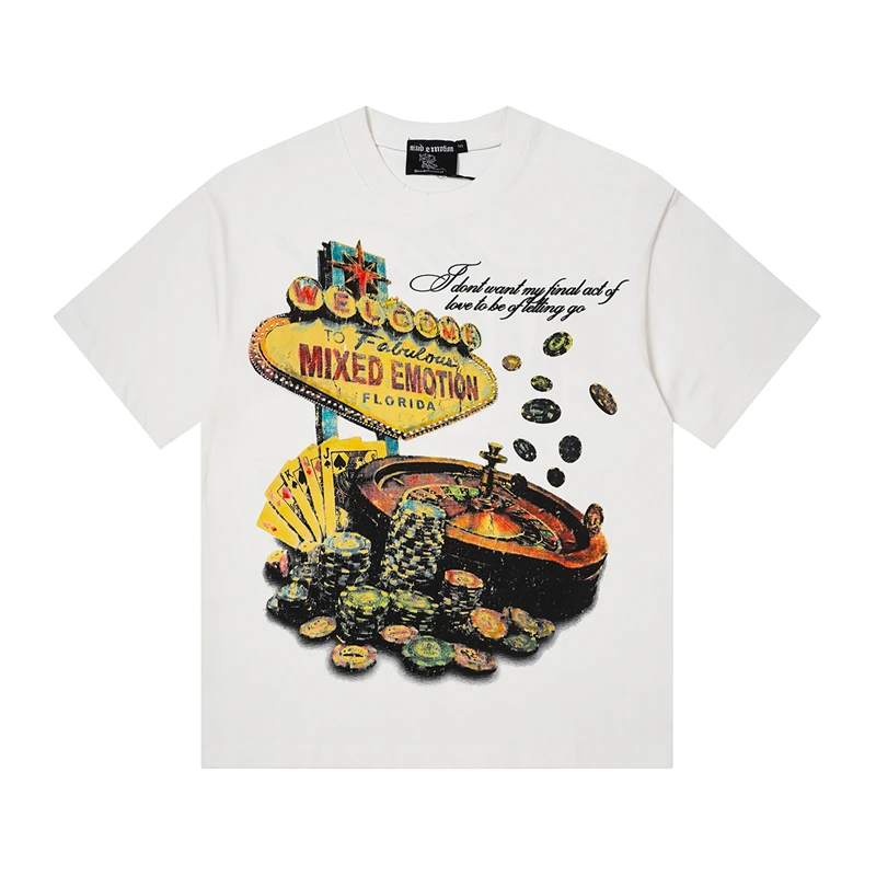 Mixed Emotion Gemstone Letter Summer Street-Look Loose Retro Short-Sleeved T-Shirt For Men and Women