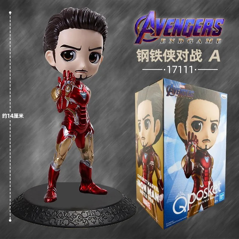 Oryginalna figurka akcji Bandai Qposket Marvel Avengers Iron Man, zabawka dla chłopców i dziewcząt, prezent, kolekcjonerski model, ozdoba.