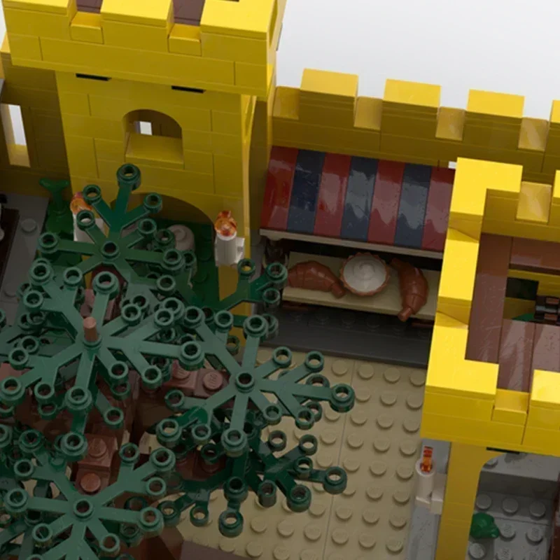 Bloques de construcción Moc, castillo amarillo clásico, modelo Modular, bloque de tecnología, vista de calle de ciudad, montaje de bloques, juguete de regalo de vacaciones