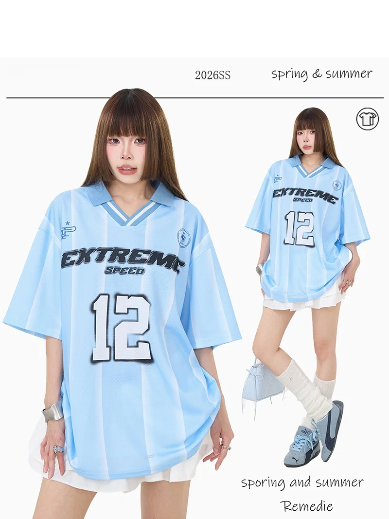 Remedie  12 Jersey Short Sleeve T-Shirt Breathable V-Neck Sport Football Uniform Casual Loose Fit Polyester Fiber