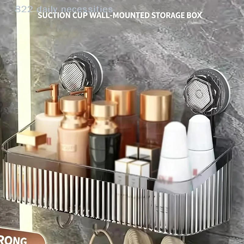 1PC No Drill Suction Cup Bathroom Storage Rack Quick Drain Toothpaste Toothbrush Organizer Wall Mounted Shelf For Kitchen Shower
