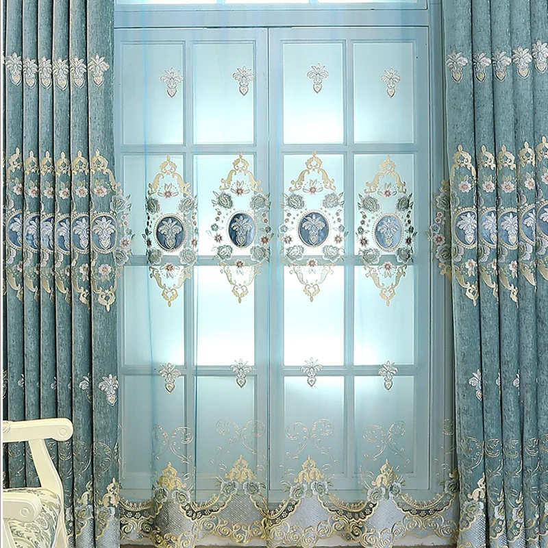 European Luxury Curtain Living Room Bedroom Dining Room Chenille Water Soluble Embroidery Blackout Home Decoration Customization