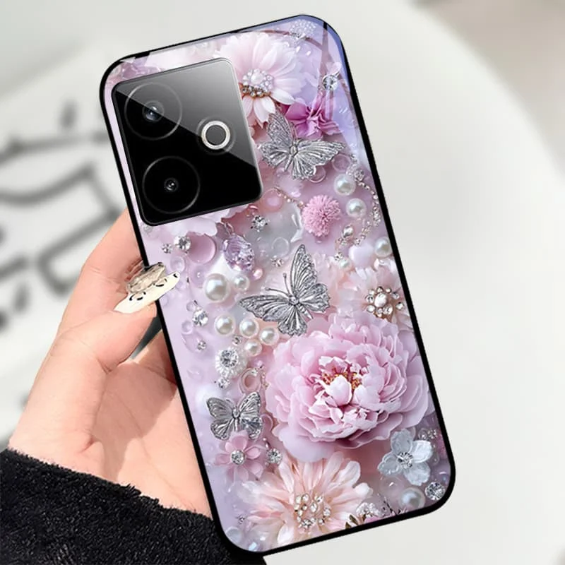 حافظة لهاتف Realme GT7 Pro 5G حافظة من الزجاج المقسى باللون الأسود غطاء صلب لهاتف Realme GT 7 Pro GT7 T RealmeGT 7T حافظات طلاء وردية لطيفة #2