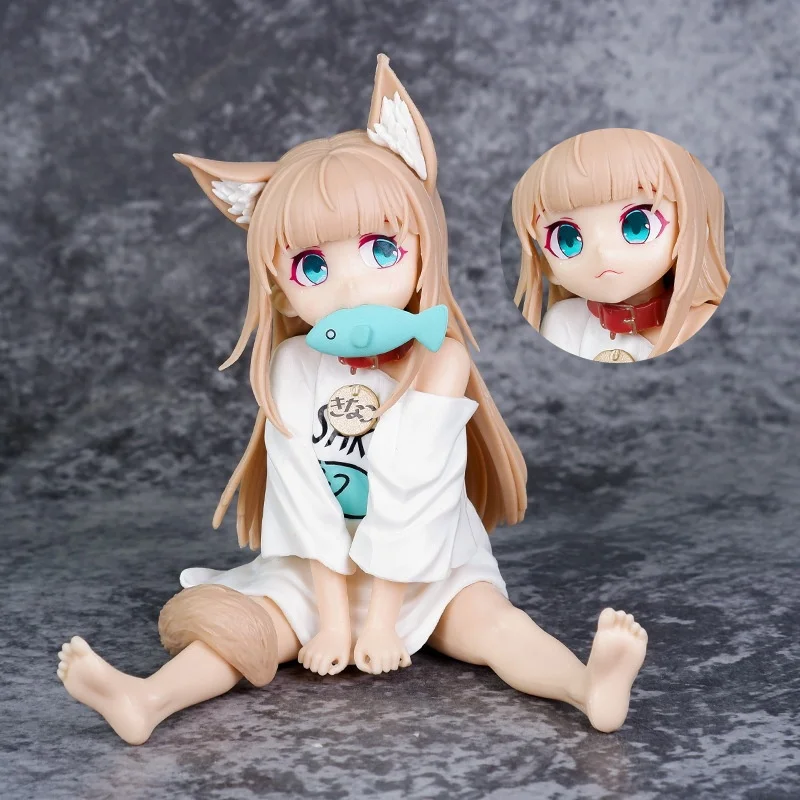 Hobby Sakura Japanese Anime Soybean Powder Figurine Cat Girl Sitting Eating Fish. My Cat Is A Cute Girl And Beautiful Girl Model