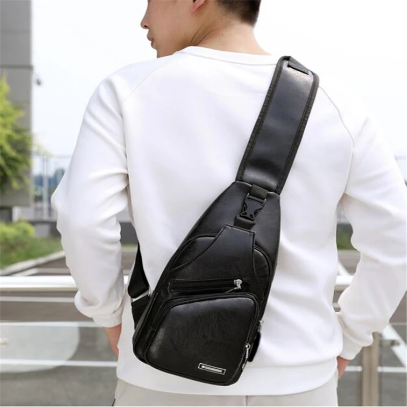 Bolso de hombro con carga USB para hombre, bandolera de pecho antirrobo, riñonera de viaje, bandolera con correa única