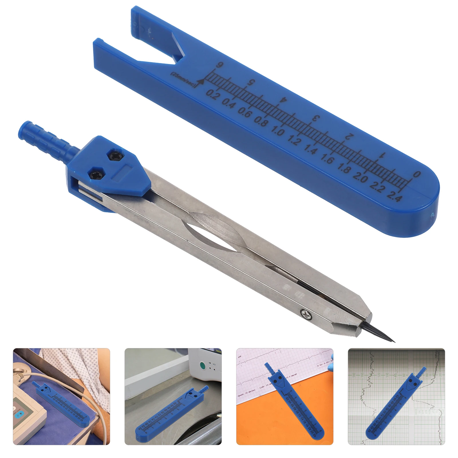 Calipers Electrocardiogram Divider Nursing Tool Metal Design Long Lifespan Storage Case Scale Reference Doctors Nurses