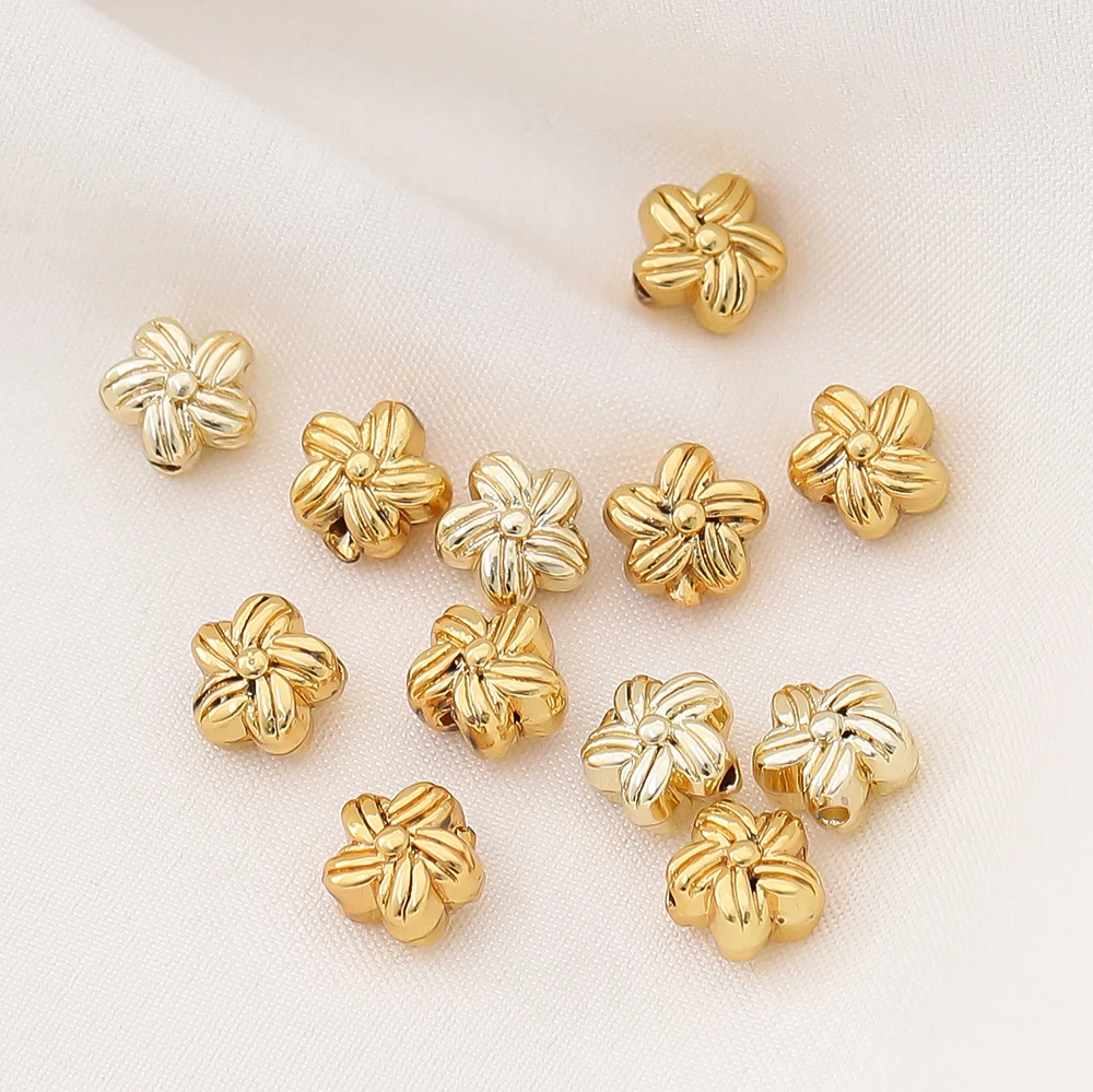 

10/20Pcs 14K/18K Gold Color Plated Brass Five-Pointed Star Small Flower Spacer Beads For DIY Jewelry Making Accessories