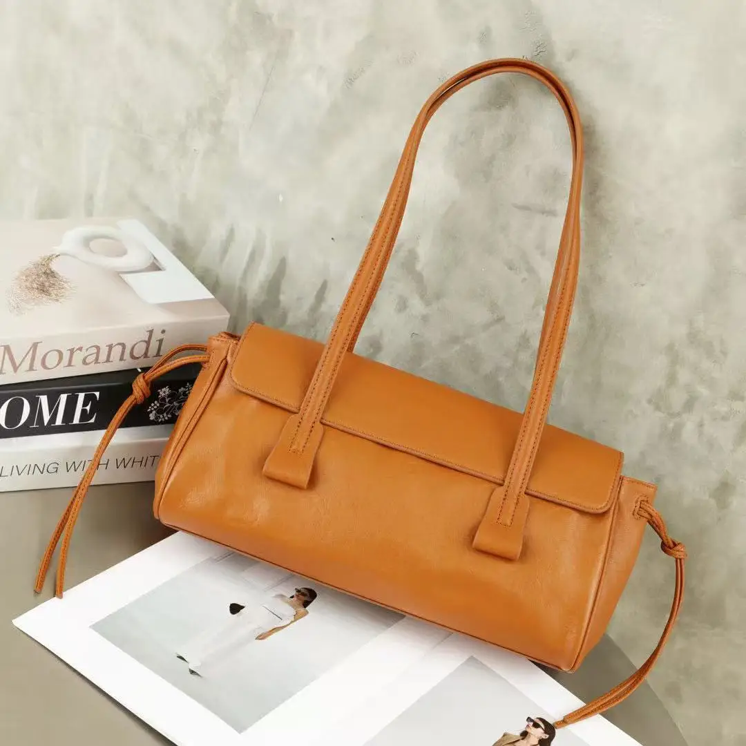 

FIRMRANCH High Quality Tanned Cowhide Simple Solid Color Female Shoulder Armpit Bag Horizontal Square Design Fashion Purse Chic