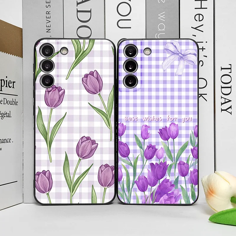 Oppo Find X8 - เคสโทรศัพท์ลายตารางดอกทิวลิปสีม่วงสวยงาม สำหรับ OPPO Reno 16 15