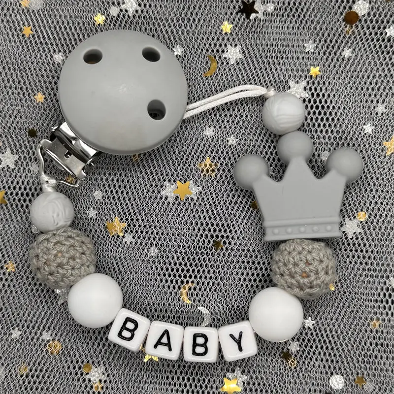 Handcrafted Customized Name Baby Pacifier Clips Chains Silicone Beads Teether Toys Dummy Holder Personalized Pacifier Chain Gift