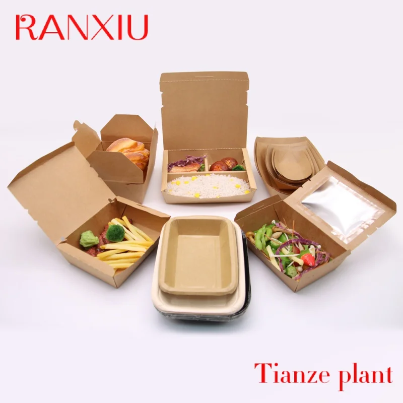 Custom disposable restaurant take out kraft paper packaging fast food salad hamburger container box