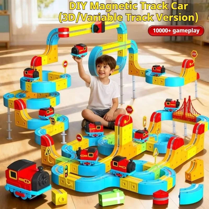 Kinderpuzzel Elektrische magnetische spoorset met anti-zwaartekrachtvoertuigen Stem Railway Bouwstenen Diy Trein Auto Kid Gift Toy