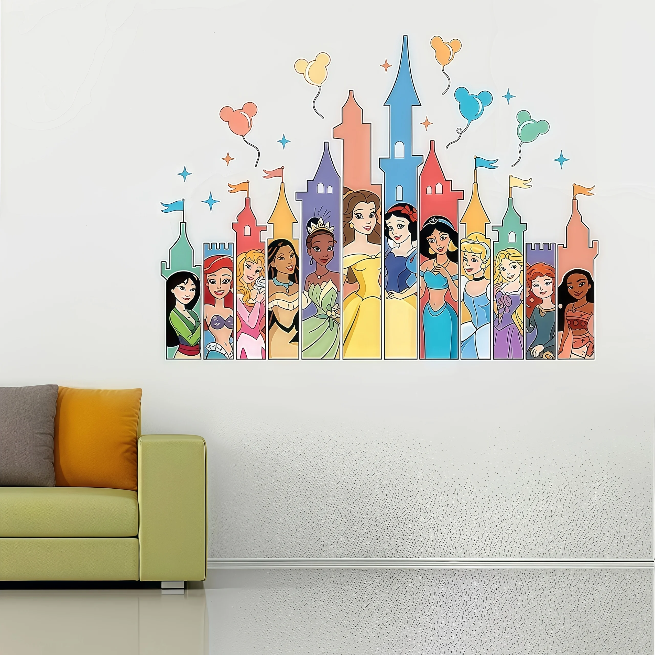 Un adhesivo de pared de princesas de Disney, adecuado para sala de estar, comedor y dormitorio. Un dulce regalo para los fanáticos de Disney