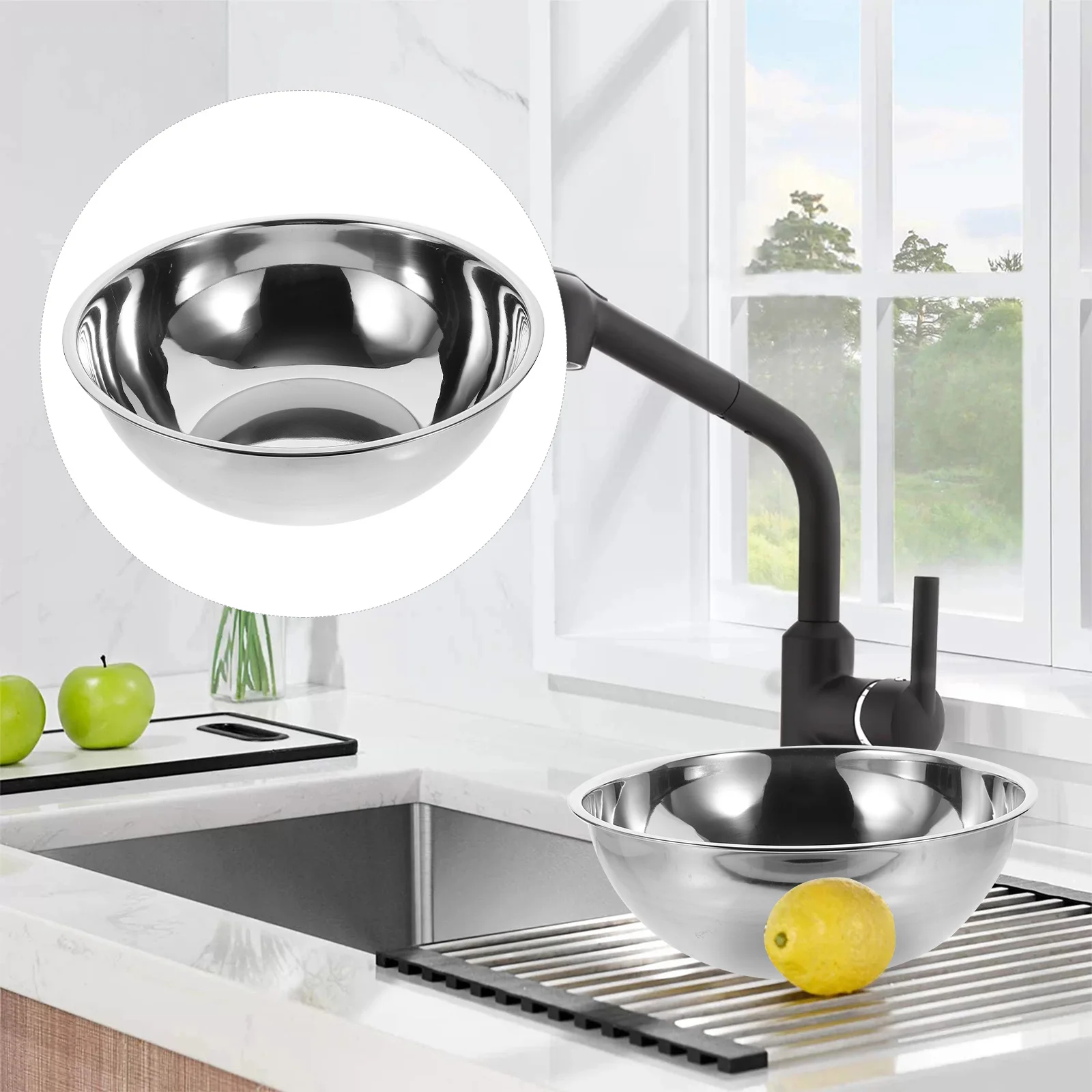 

3pcs Stainless Steel Basin Set Large Kitchen Bowl Vegetable Fruit Washing Bucket Anti-Slip Design Multi-Functional for Kitchen