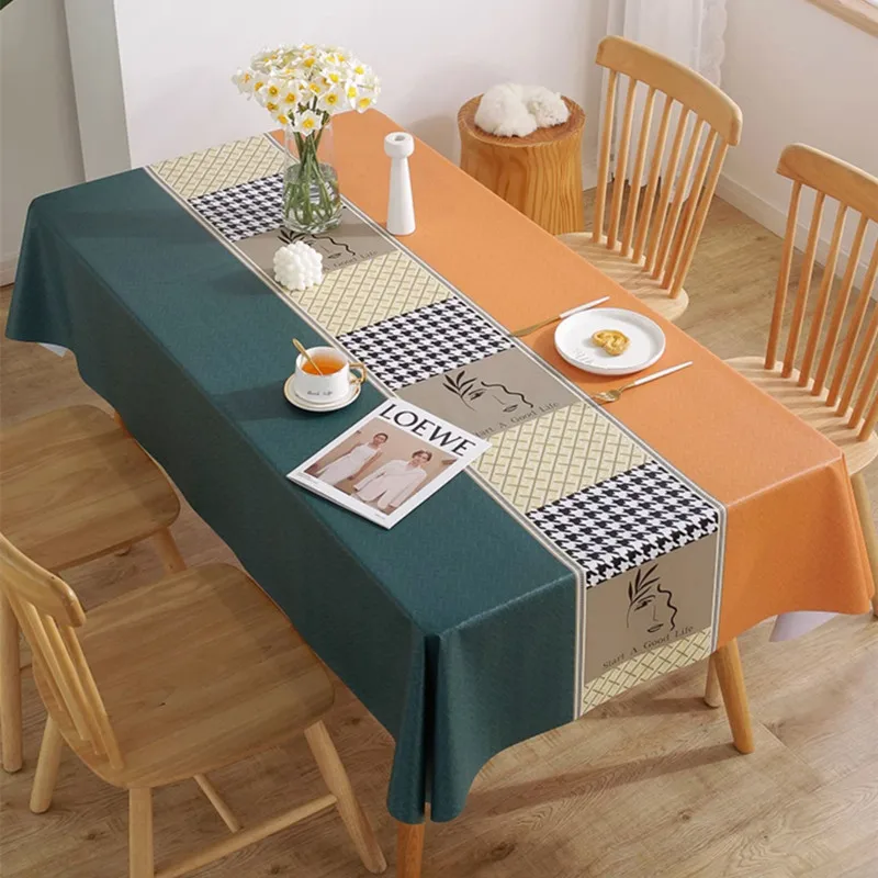 2024 Table waterproof, oil proof, and washable PVC household dining table cloth rectangular table cloth tea table mat fabric ar