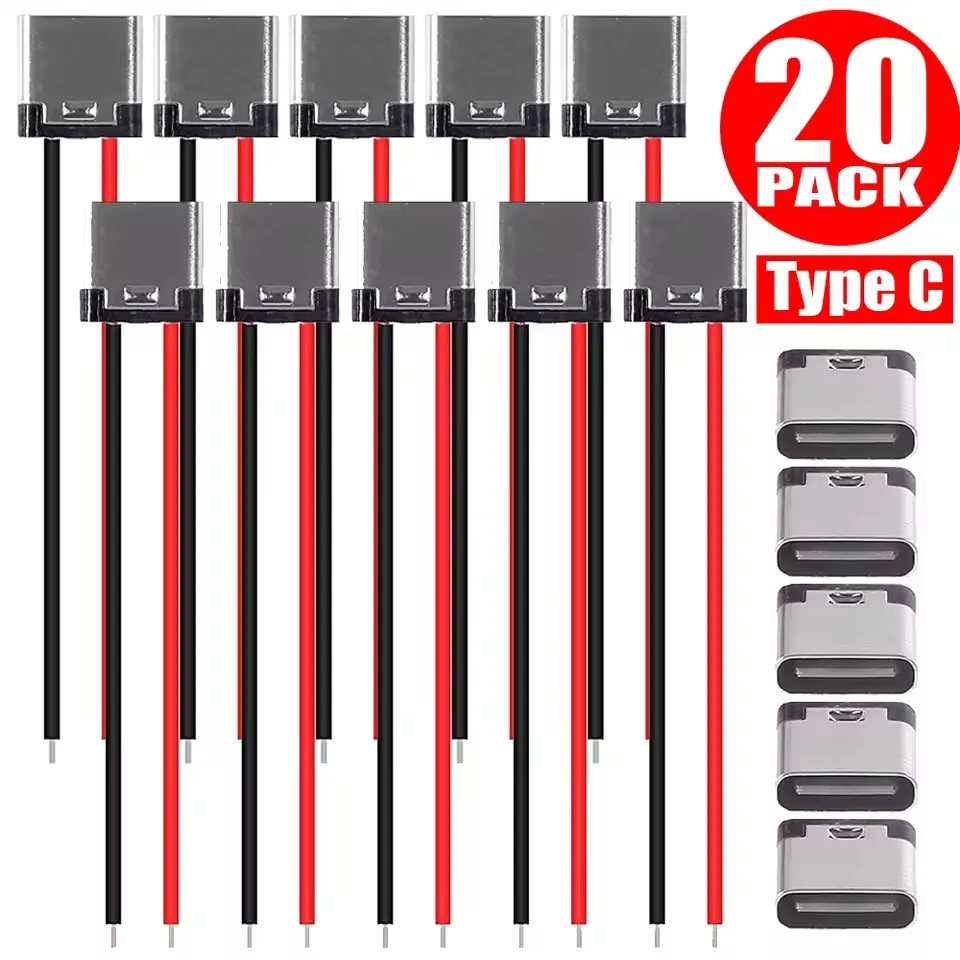 Bare Board Type-C Female Chassis Waterproof 2P Solder Wire USB C Pigtail Cable Extension Power Cable USB-C Plug To 2 Pin Wire image 2