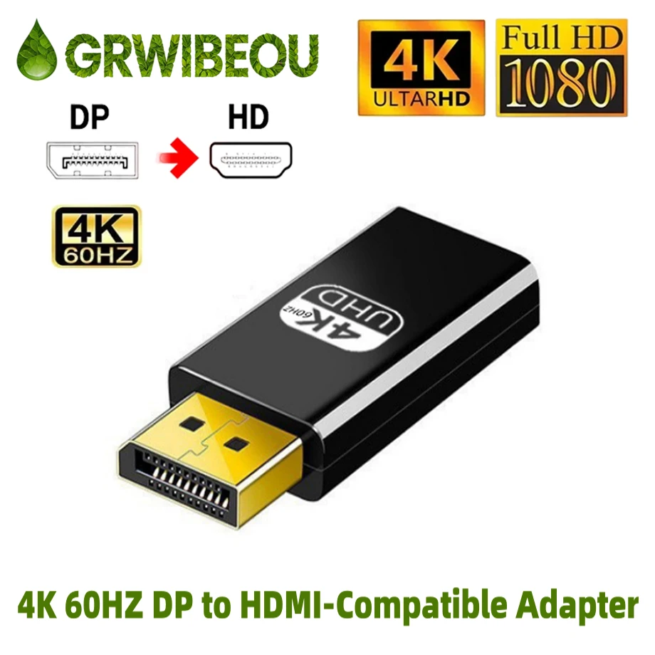 4K 60HZ 1080P DisplayPort to HDMI-compatible Adapter Converter DP to HDMI-compatible HDTV Adapter Video Audio PC Laptop TV