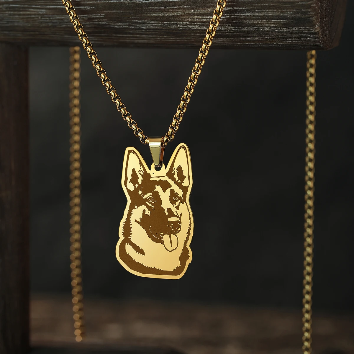 Chandler Stainless Steel Cartoon German Shepherd Necklace Pendant Simple Jewelry Animal Charm Birthday Party Chain Choker