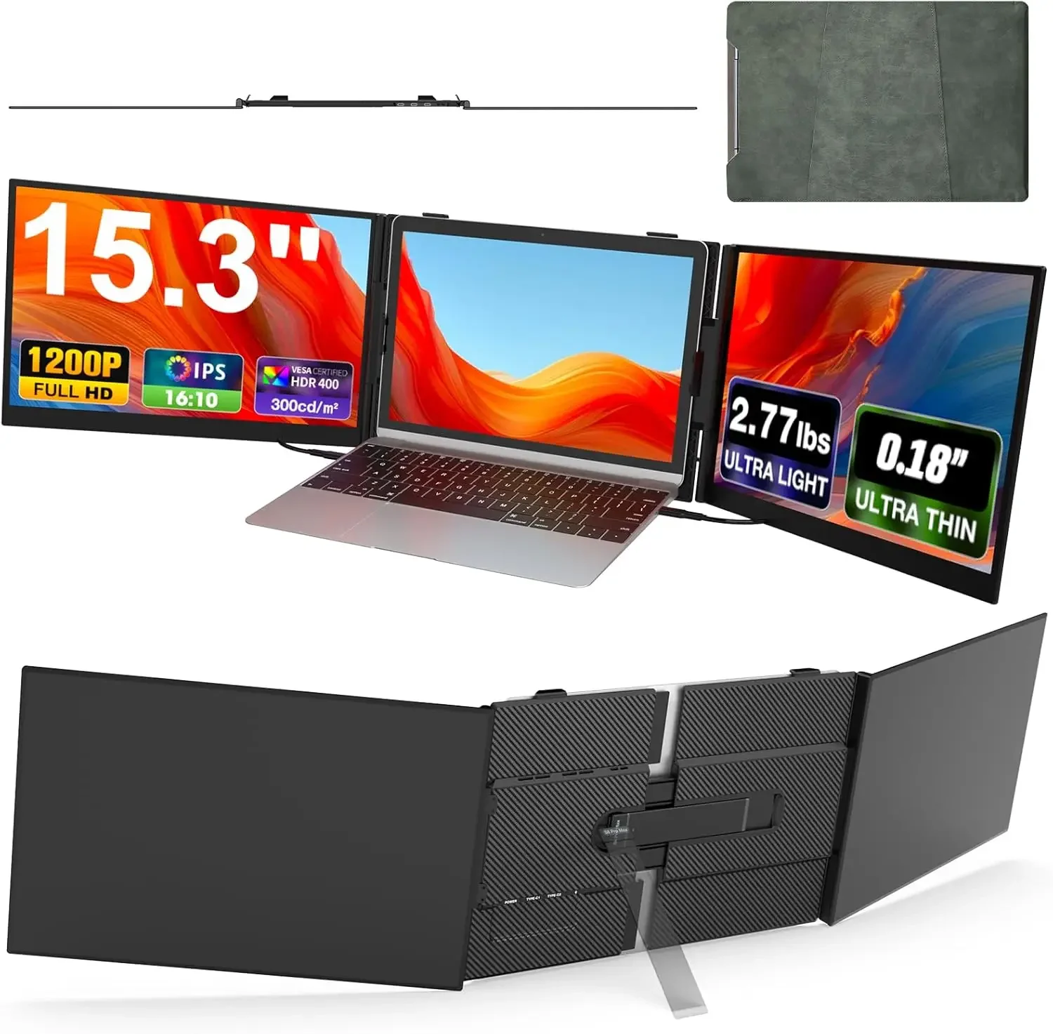 

Laptop Screen Extender, Ultra-Thin 15.3" FHD 1200P 16:10 Portable Monitor for Laptop, Lightweight Travel Monitor Extender Plug &