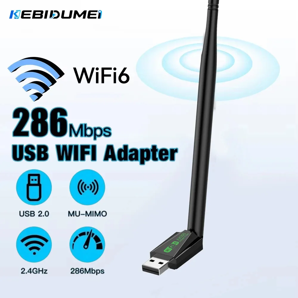 

KEBIDUMEI 300Mbps USB WiFi 6 Adapter 2.4G Wireless WiFi Receiver Antenna Network Card USB Dongle for Laptop PC Windows 7/10/11