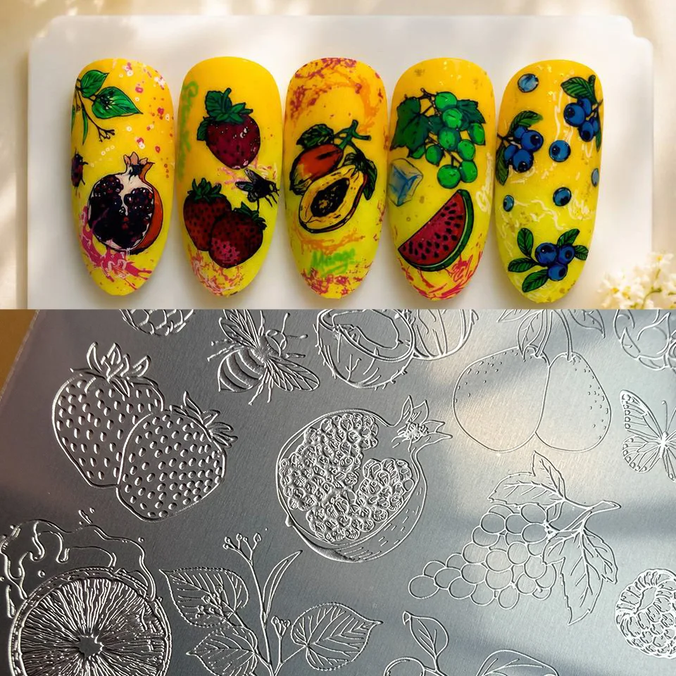 XMQ Nail Art Stamping Plates Fruit Templates Cake Design Manicure Stamp Set for Creative DIY Nail Art