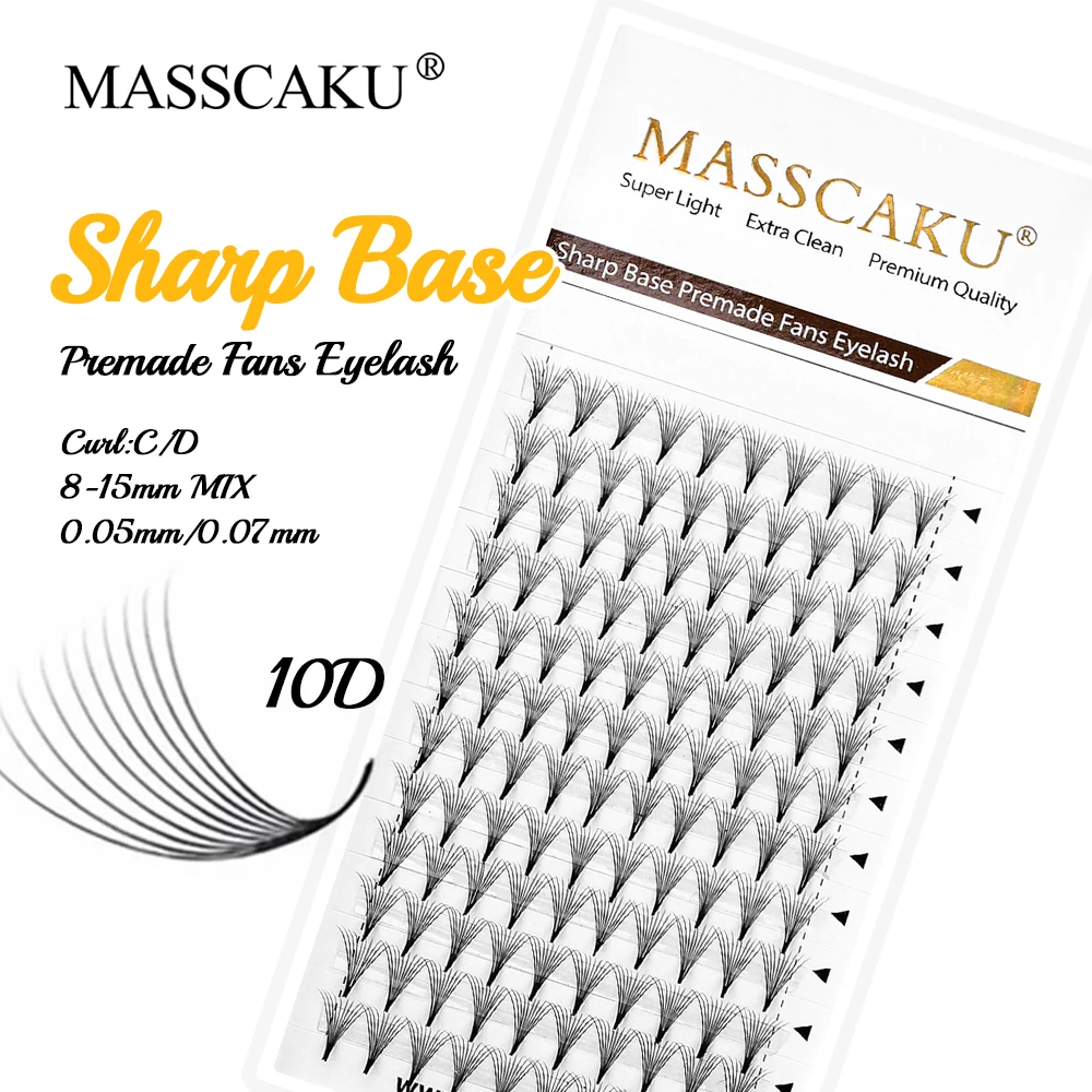 

MASSCAKU 0.07mm C D Curl Korean PBT Fiber Volume Eyelash 8-15mm Single and Mixed Length Premade Fans Sharp Base Lash Extensions