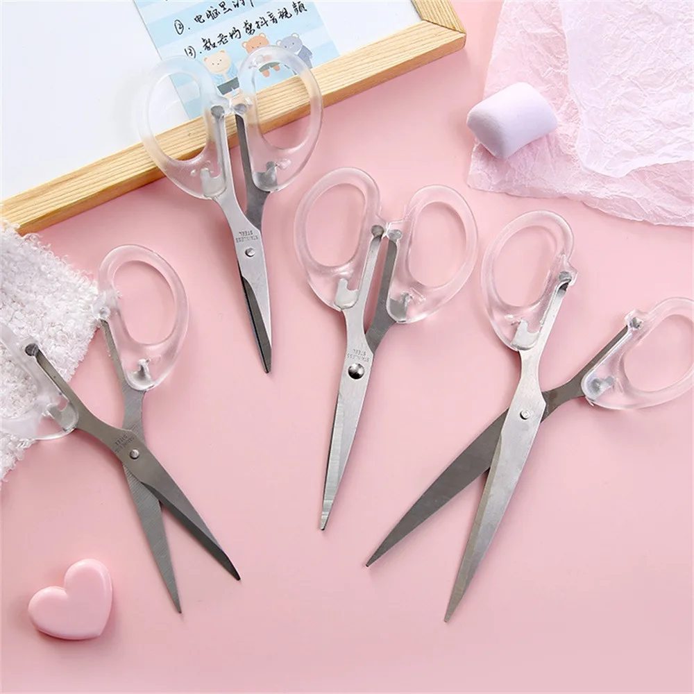1PC Girl Household Transparent Small Scissors Ins Style Student Manual Art Tool Multifunctional Simple Stainless Steel Scissors