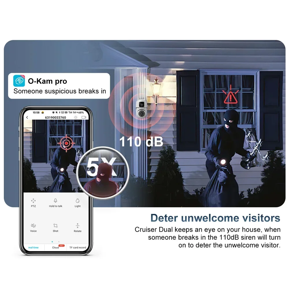 8MP Ultra HD Dual-Lens WiFi Security Camera | Auto Human Tracking | Color Night Vision | 2-Way Talk | 5X Zoom | IP66 Waterproof