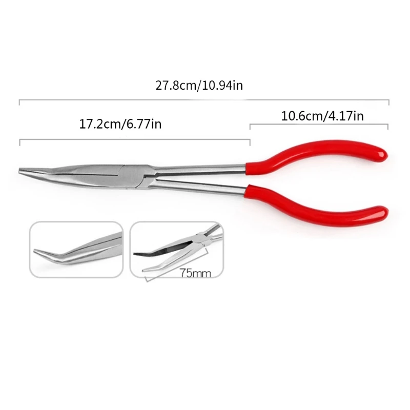 11 Inch Long Nose Pliers Set Straight Bent Tip Mechanic Equipment Hand Tools Clamp Cutter Car Repair Tools