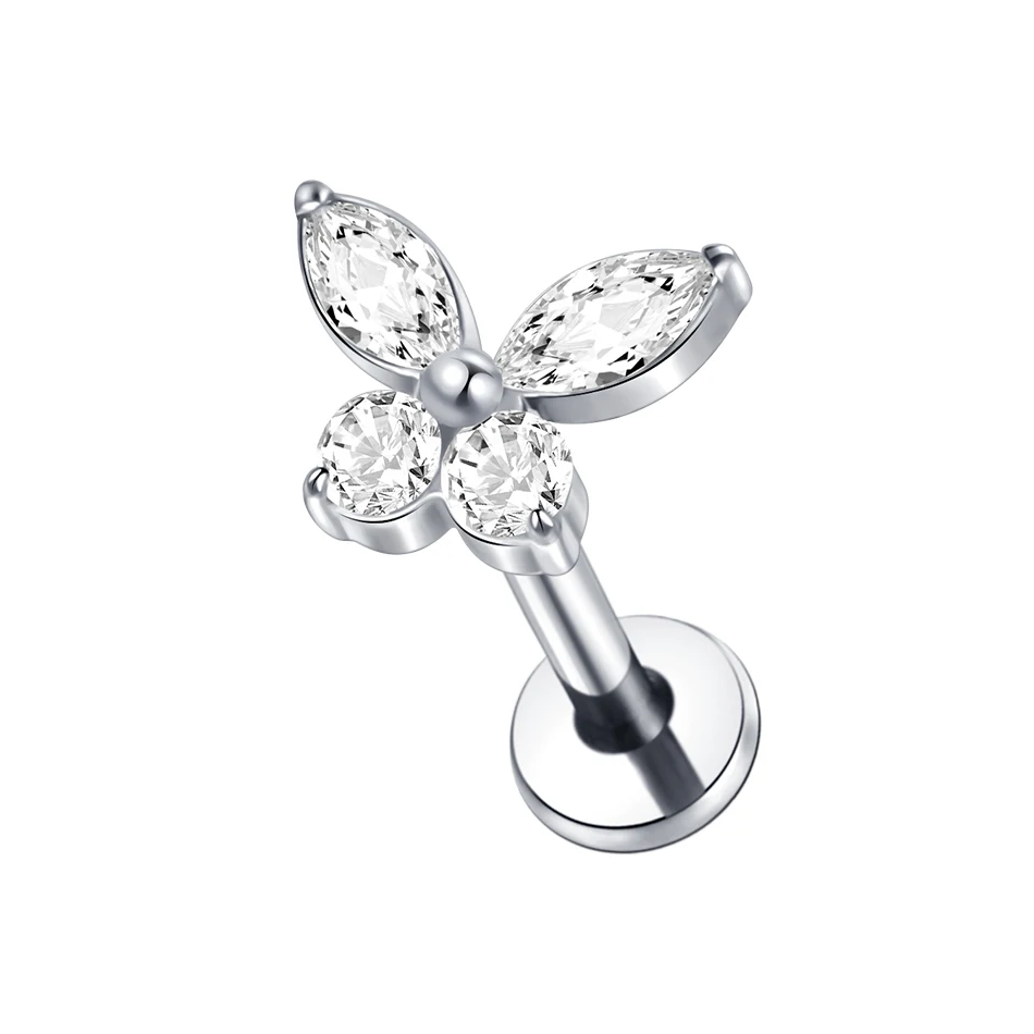1PC Implantaat Grade Titanium Zirkoon Stud Oorbel Intern Schroefdraad Ster Labret Piercing Lip Monroe Helix Tragus Piercing Sieraden