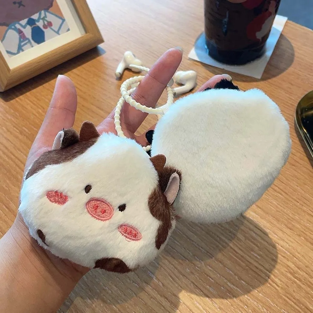 Mudança saco de armazenamento vaca pelúcia fone de ouvido saco pingente animal pelúcia moeda bolsa portátil bonito pelúcia carteira pingente mudança armazenamento