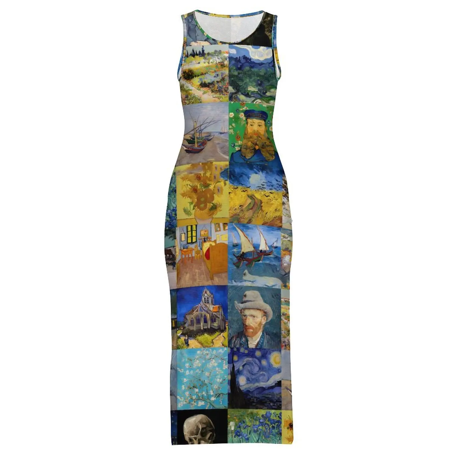 Vincent Van Gogh Dress Sleeveless Mosaic Patchwork Streetwear Maxi Dresses Pretty Bodycon Dress Women Custom Oversize Vestidos