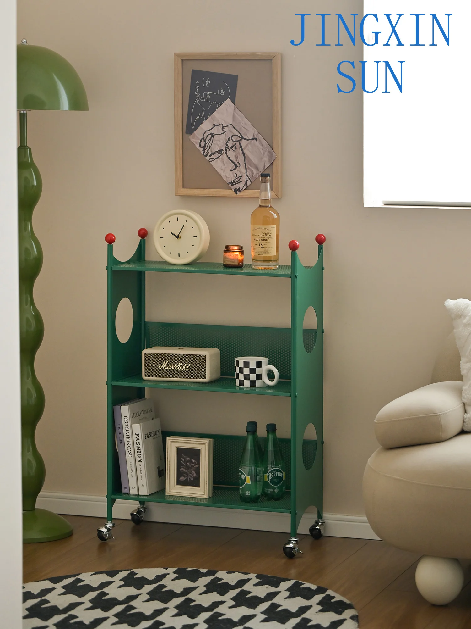 Fengtang living room removable small bookshelf with wheels wrought iron picture book rack floor-to-ceiling 