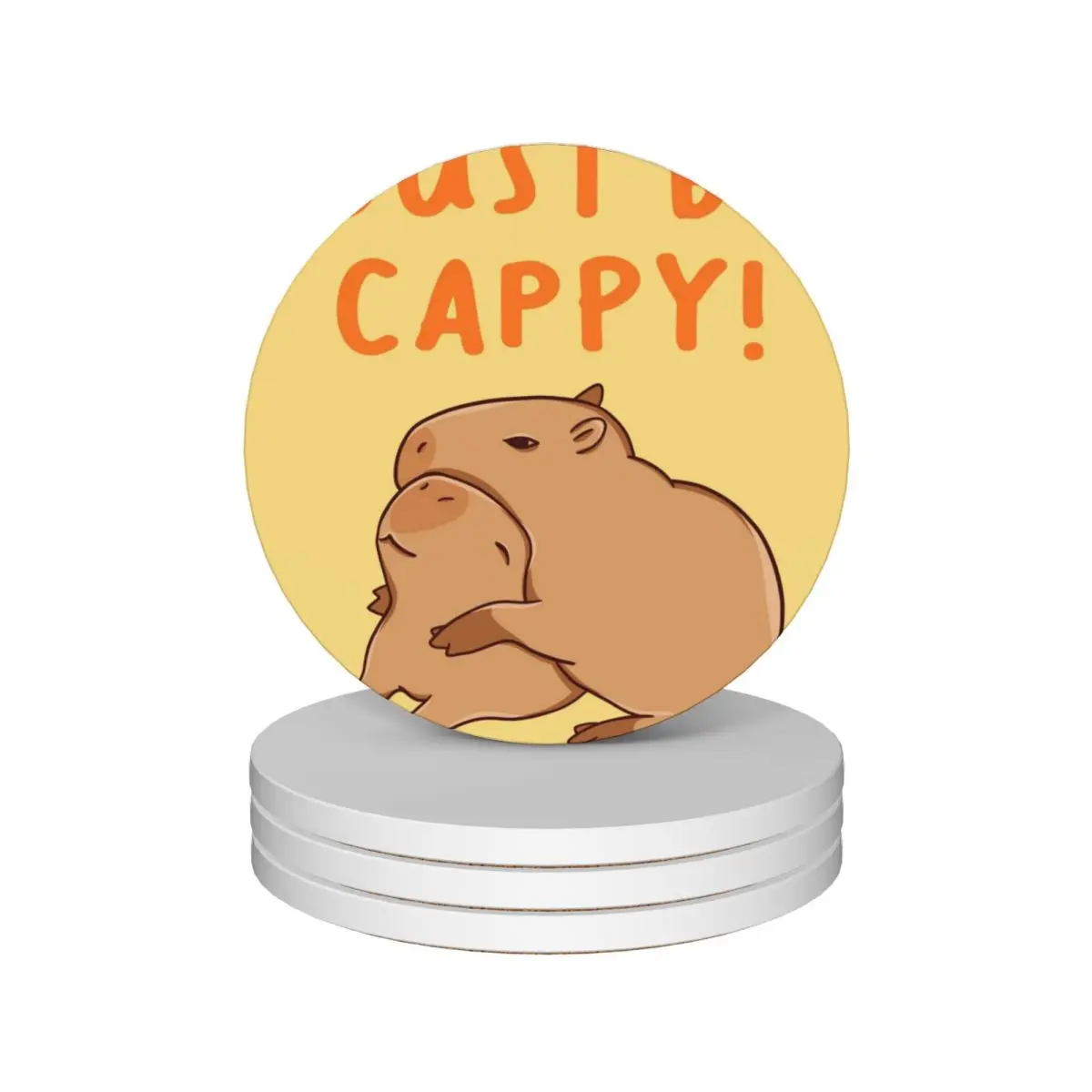 

Just be cappy! And hug a capybara Ceramic Coasters (Set of 4) tile set cute cup pads mat for dishes Coasters