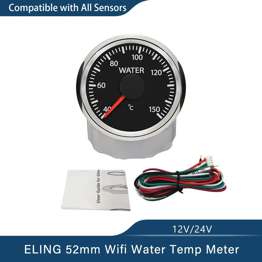 ELING 52mm Programmable 40-150℃ Water Temp Gauge WiFi Gauge Compatible with All Types or Ranges Ohm Signal Sensor DC 12V24V