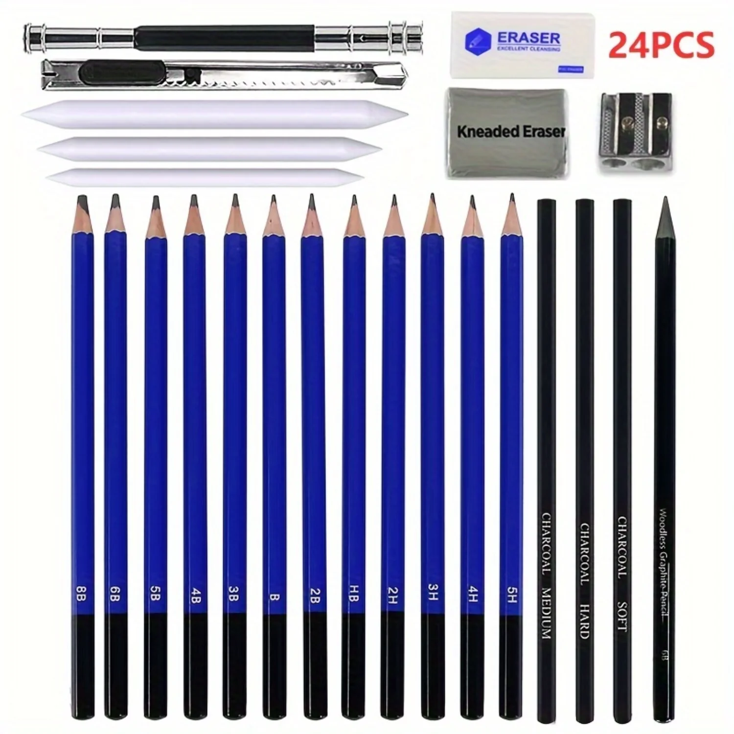 Professional Sketching Pencil Set with Travel Case - Charcoal, Sketch, Stick, Sharpener, Eraser - Art Supplies for Artists, Begi