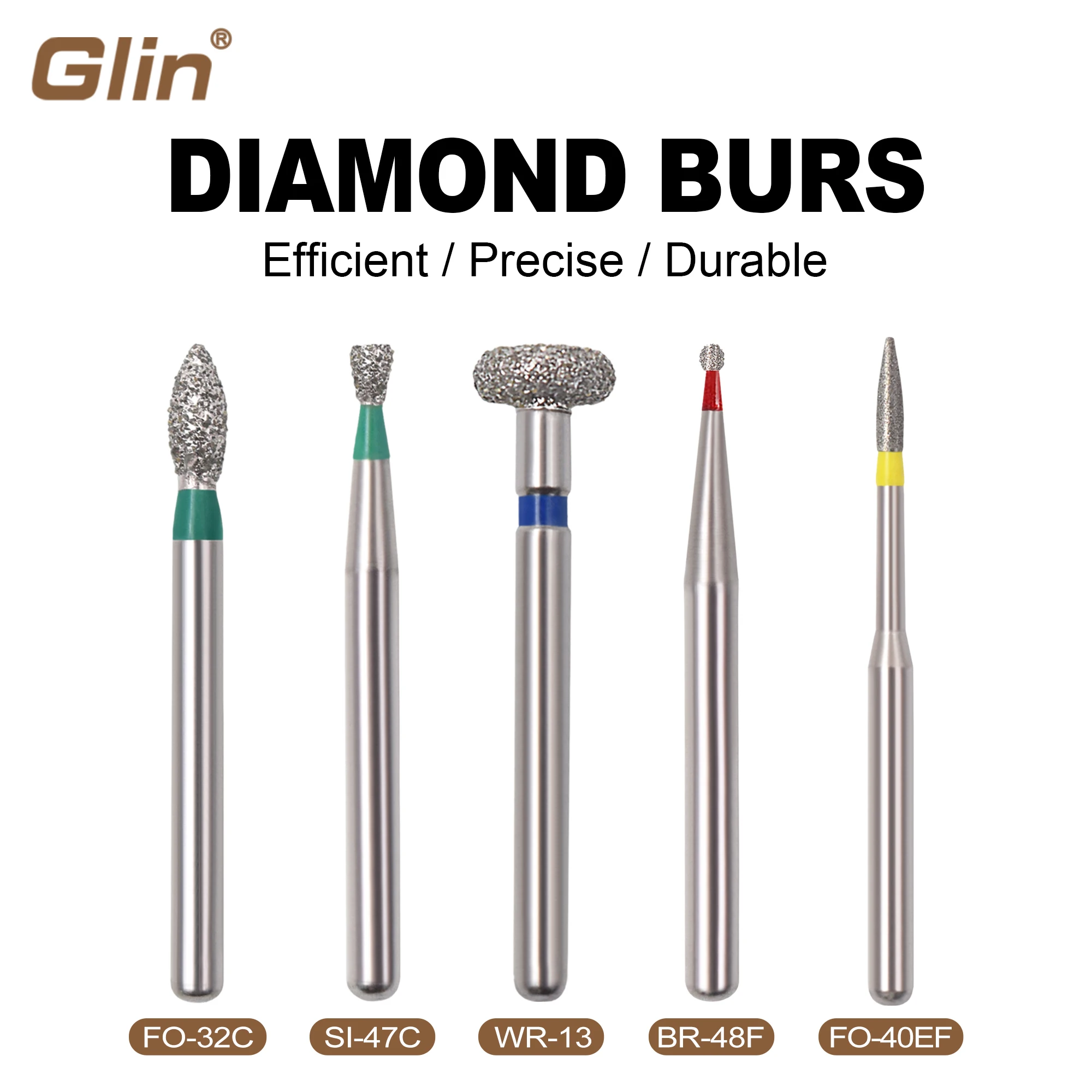 Glin 2Boxs Dental Diamond Bur FG High Speed Burs for Teeth Polishing Dental Lab Polishing Tools CR/SR/DI/RS Series FG Bur