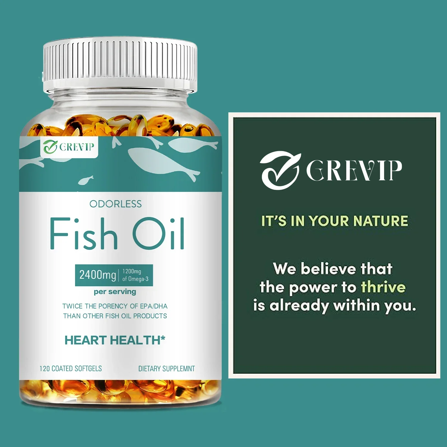 Fish Oil - with DHA & EPA - Skin, Eye, Heart, Brain & Memory Health, Boost Immune System Dietary Supplement