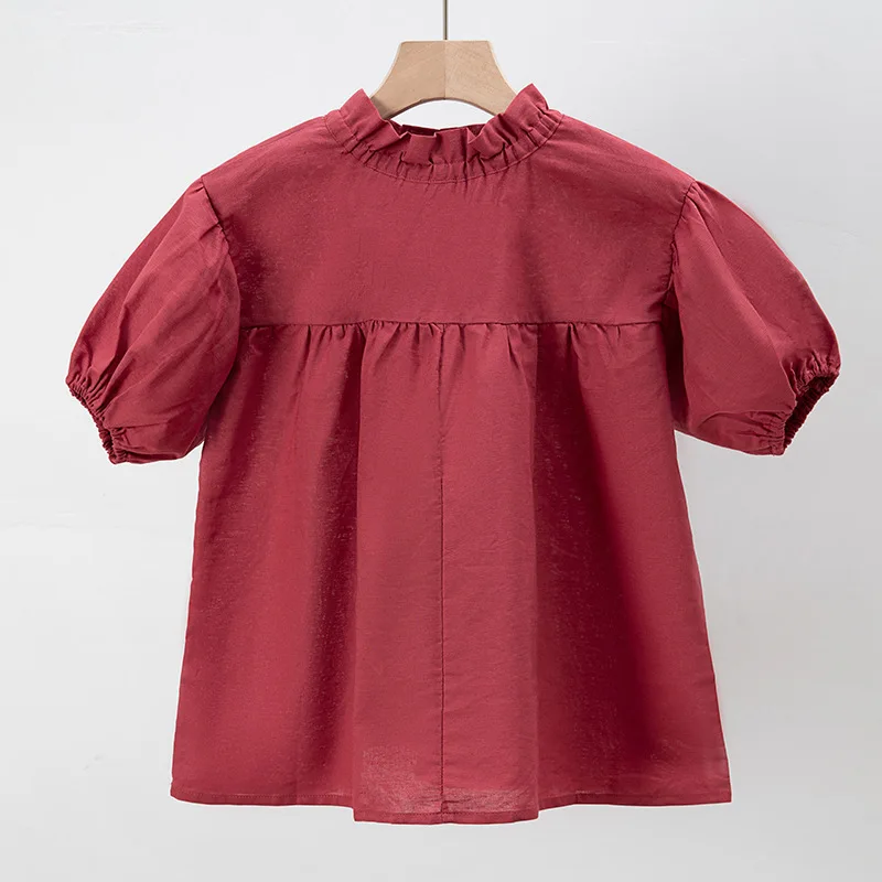 

Kids Girls Solid Dress Ruched O-neck Puff Sleeve Cotton Linen Vestidos 1-6Y Children Soft Breathable A-line Dresses