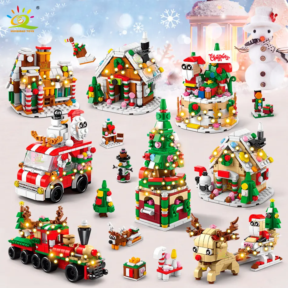HUIQIBAO 6IN1 Christmas Elk Deer Santa Claus Building Blocks City Snow House Xmas Tree Bricks Set Toys for Children Kids Gift - 6